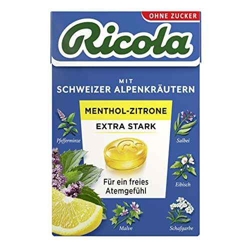 Ricola EXTRA STARK Menthol-Zitrone, 1 x 50g Böxli, ohne Zucker