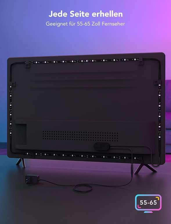 Govee TV LED Hintergrundbeleuchtung, für 55-65 Zoll Fernseher, 3,8 M, mit Bluetooth & WLAN Steuerung