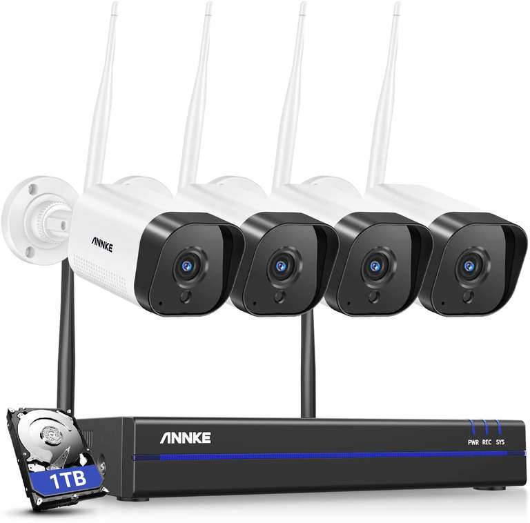 Annke WS300 - 2K 3MP 8-Kanal Funk-Überwachungssystem mit 4 Kameras & 1TB HDD