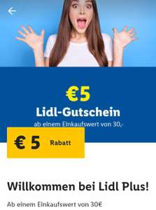 Neuregistrierung in der Lidl APP: 5 Euro Gutschein ab 30 Euro Einkauf