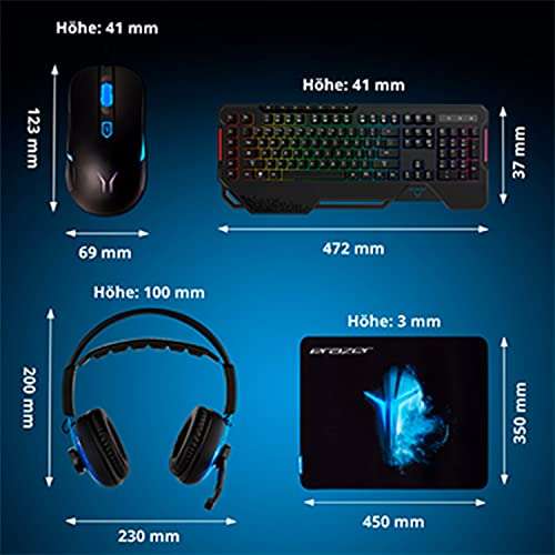 MEDION ERAZER P81016 Gaming Bundle (4 in 1 Gaming Paket, Gaming Tastatur, Gaming Maus, Gaming Headset, Gaming Mauspad)