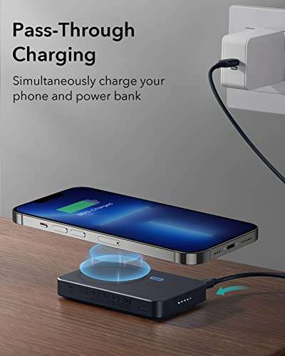 ESR HaloLock MagSafe Powerbank mit USB C Kabel, 10.000 mAh in Schwarz oder Weiß kompatibel mit iPhone 14/13/12 Series