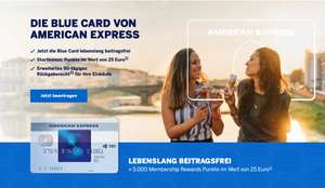 Gratis American Express Blue Kreditkarte mit 25€ Startbonus ab 1000€ Umsatz innerhalb 6 Monate und verlängertes Rückgaberecht für Einkäufe